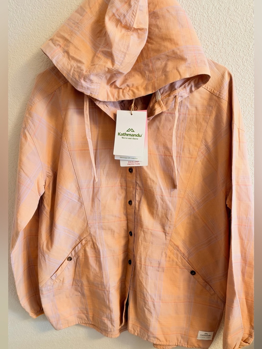 Kathmandu Peach Plaid Hooded long sleeve
